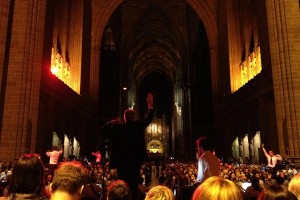 Rhys Chatham, A Crimson Grail, Liverpool Anglican Cathedral, image courtesy The Double Negative
