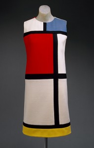 "Mondrian" day dress, autumn 1965 Yves Saint Laurent (French, born Algeria, 1936) Wool jersey in color blocks of white, red, blue, black, and yellow Gift of Mrs. William Rand, 1969 (C.I.69.23)