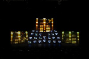 Gretchen Bender, 1951-2004, Total Recall 1987, 8-channel video installation; 24 monitors, 3 screen projections, colour, sound duration: 18min © Estate of Gretchen Bender. Photo: Jason Mandella, Courtesy of The Kitchen, New York