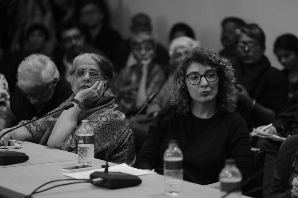 Geeta Kapur and Quinn Latimer at the Dhaka Art Summit 2016: Critical Writing Ensemble. Photo credit NoorPhotoface-slider