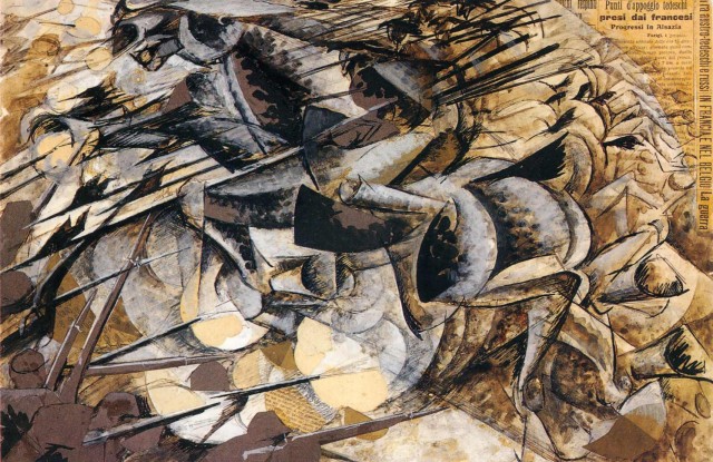 The Charge of the Lancers Umberto Boccioni Date: 1915; Milan, Italy * Style: Futurism Genre: genre painting Media: collage, cardboard, tempera Dimensions: 32 x 50 cm Location: Private Collection