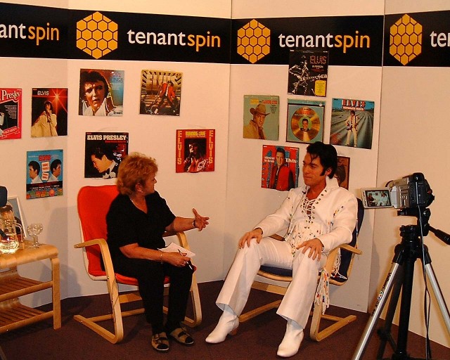 tenantspin - On the couch - Elvis, with Sefton Park tenant and Elvis aficionado Jackie F , 2001. Courtesy of Alan Dunn
