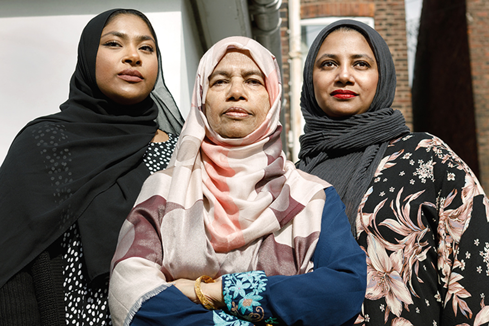 Winning portrait, Portrait of Britain Vol. 6, Roxana Allison, from Hope. Despair. Miracles. (2019 - 2023). L-R: Nasima Begum, Shireen Sobhani and Safina Islam from the Manchester Bangladeshi Women’s Organisation (Ananna)